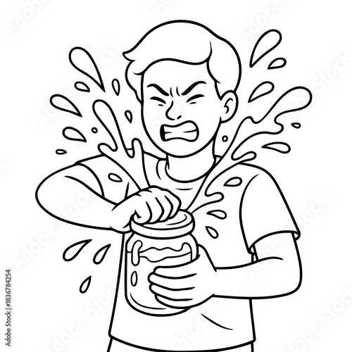 Frustration and Effort: A person struggles with a jar of preserves, embodying the trials of everyday life in a single moment. capturing the essence of the human experience