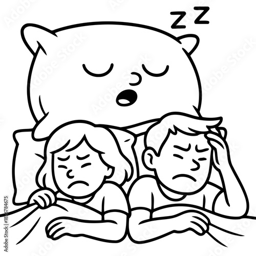 Sleep Disruption: A visual representation of a couple's sleep troubles, a restless night's challenges. The image features a couple struggling with sleep. 