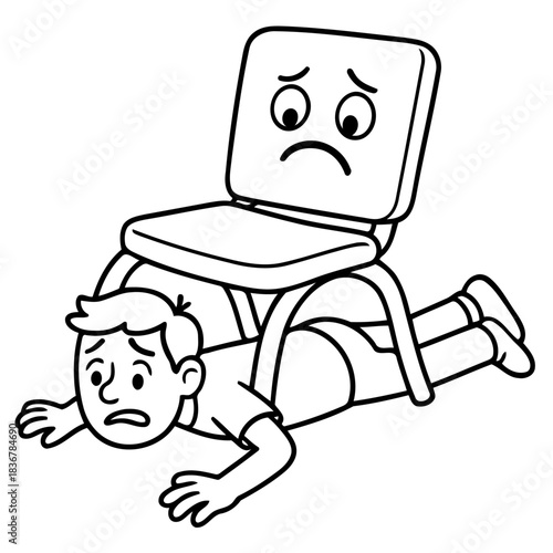 Burden of Responsibilities: A person struggles under the weight of an unyielding chair, a stark illustration of the pressures and challenges one may face
