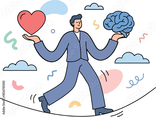Emotional and Rational Balance Mental Wellness Concept
