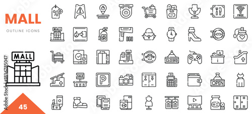 A collection of outline icons representing various mall features and services.