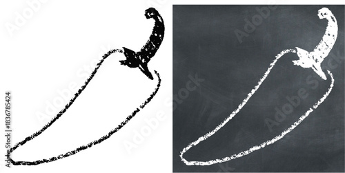 Chalk handdraw chilli vector for restaurant menus and spicy food labels. Symbolizes heat, flavor, and rustic culinary styles. Ideal for chalkboard designs.