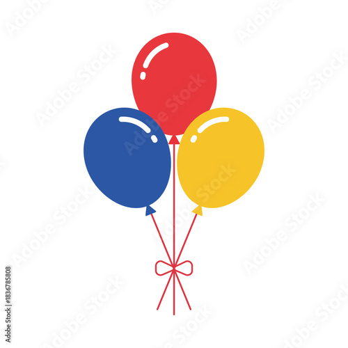 Bunch of three colorful helium balloons red blue and yellow vector illustration
