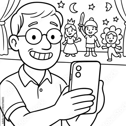 Appreciate moment with Children: A man capturing sweet memories of children performing a play on his phone, the joy in the moment is truly timeless. 