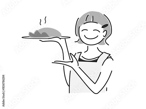 お料理を運ぶ女性の店員さん