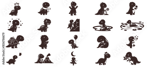 playful prehistoric pals delightful dinosaur silhouettes expressing joy, adventure, and childhood wonder set, isolated on transparent background