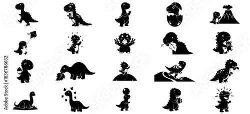 prehistoric personalities discover dynamic dinosaur silhouettes celebrating everyday whimsy set, isolated on transparent background