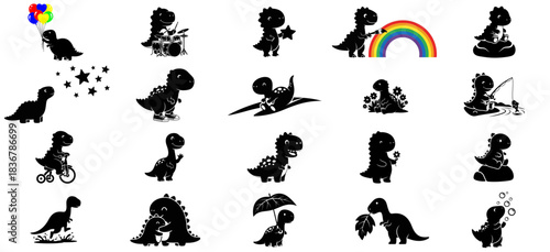 timeless tales whimsical dino silhouettes embodying childhood joy and imaginative adventures set, isolated on transparent background