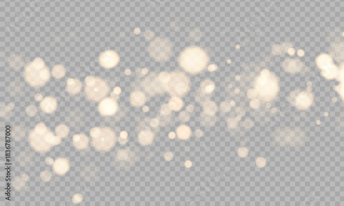 Golden dust light png. glowing bokeh confetti and sparkle overlay texture for your design. Stock royalty free vector illustration. PNG