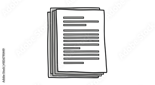 Hand-drawn sketch of a stack of documents or papers, a simple icon representing office work, bureaucracy, or information.