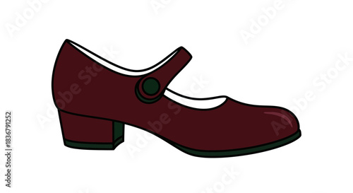 Maroon Mary Jane Shoe with Strap and Button Detail.