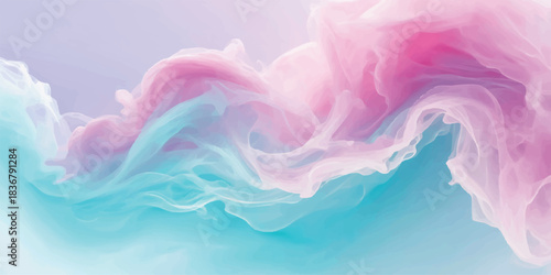 Abstract watercolor background with pink smoke, flowing curves, and a smooth black backdrop