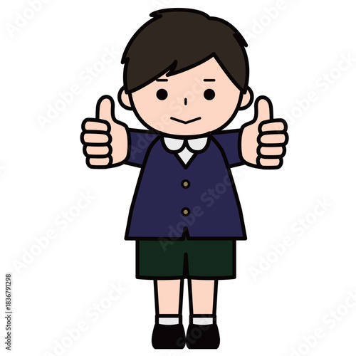 両手でグッドサインをする男の子