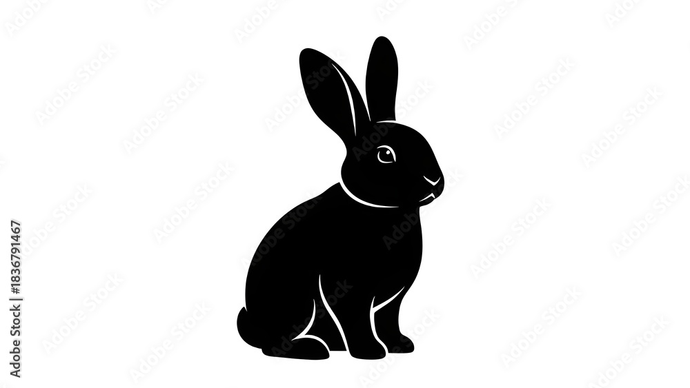 Obraz premium A black silhouette of a sitting rabbit with clean lines and a simple profile.