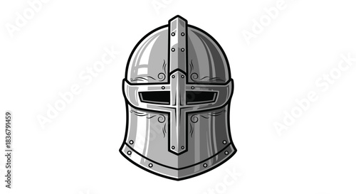 Detailed Illustration of a Medieval Knights Helmet.