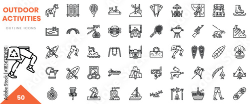 A collection of outline icons depicting various outdoor activities for all ages.