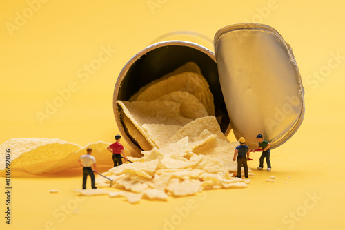 Photography Miniature People On Potato Chips Scene