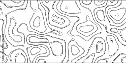 Abstract topographic map pattern displaying contour lines in black and white design