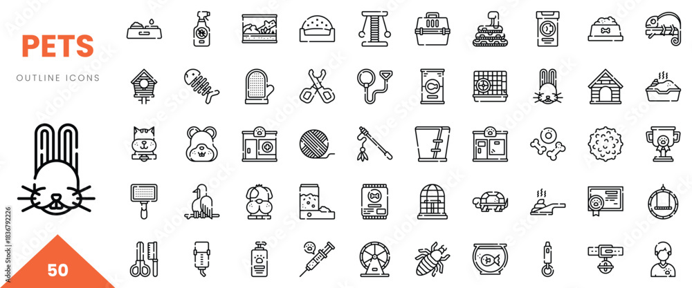 Fototapeta premium A collection of outline icons depicting various pet-related items and activities.