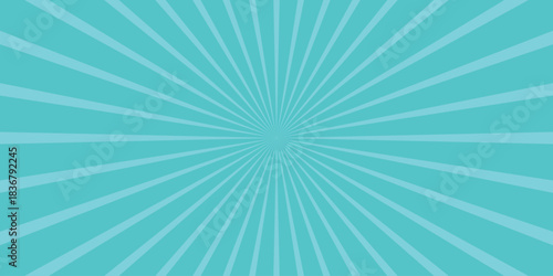 Vibrant cyan sunburst pattern with radiating lines creating a retro comic book style background for graphic design