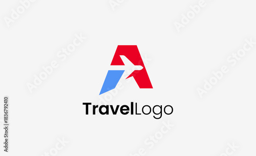 Travel Logo Airplane icon and Letter A, Travel agency illustration modern and minimalist concept.