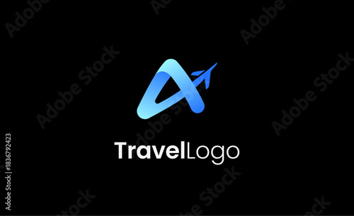 Travel Logo Airplane icon and Letter A, Travel agency illustration modern and minimalist concept.