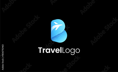 Travel Logo Airplane icon and Letter B, Travel agency illustration modern and minimalist concept.