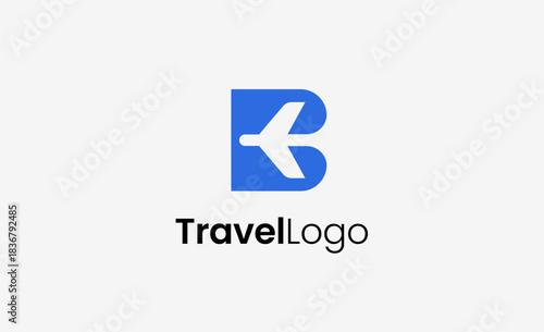 Travel Logo Airplane icon and Letter B, Travel agency illustration modern and minimalist concept.