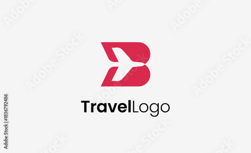 Travel Logo Airplane icon and Letter B, Travel agency illustration modern and minimalist concept.