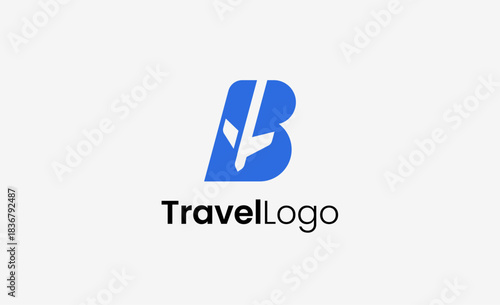 Travel Logo Airplane icon and Letter B, Travel agency illustration modern and minimalist concept.