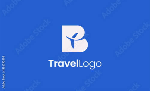 Travel Logo Airplane icon and Letter B, Travel agency illustration modern and minimalist concept.