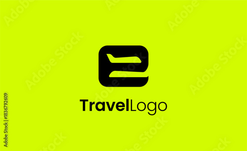 Travel Logo Airplane icon and Letter E, Travel agency illustration modern and minimalist concept.