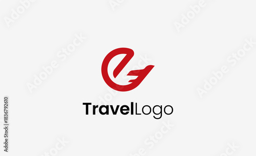 Travel Logo Airplane icon and Letter E, Travel agency illustration modern and minimalist concept.