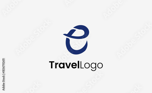 Travel Logo Airplane icon and Letter E, Travel agency illustration modern and minimalist concept.