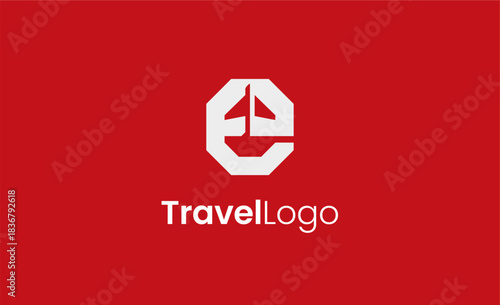 Travel Logo Airplane icon and Letter E, Travel agency illustration modern and minimalist concept.