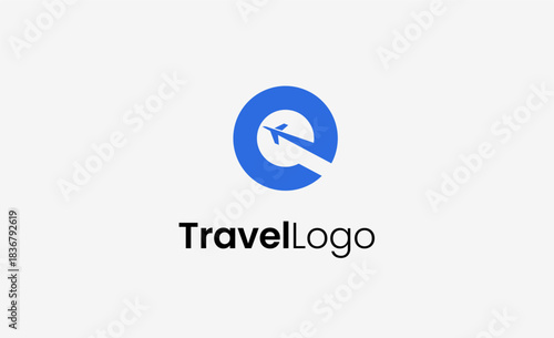 Travel Logo Airplane icon and Letter E, Travel agency illustration modern and minimalist concept.