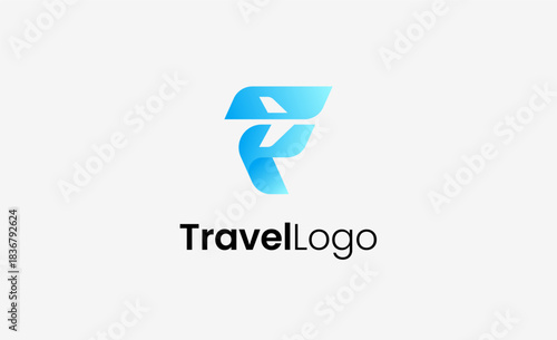 Travel Logo Airplane icon and Letter F, Travel agency illustration modern and minimalist concept.