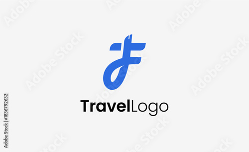 Travel Logo Airplane icon and Letter F, Travel agency illustration modern and minimalist concept.