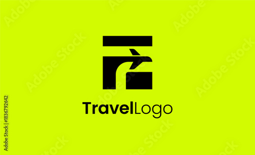 Travel Logo Airplane icon and Letter F, Travel agency illustration modern and minimalist concept.