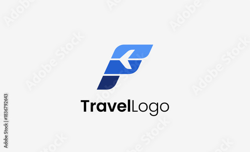 Travel Logo Airplane icon and Letter F, Travel agency illustration modern and minimalist concept.