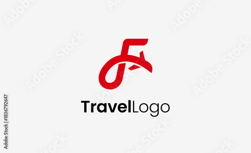 Travel Logo Airplane icon and Letter F, Travel agency illustration modern and minimalist concept.