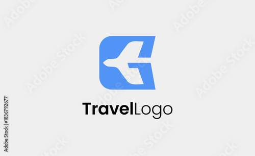 Travel Logo Airplane icon and Letter G, Travel agency illustration modern and minimalist concept.