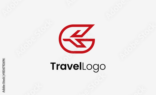 Travel Logo Airplane icon and Letter G, Travel agency illustration modern and minimalist concept.