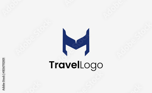 Travel Logo Airplane icon and Letter M, Travel agency illustration modern and minimalist concept.