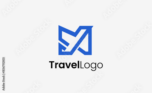 Travel Logo Airplane icon and Letter M, Travel agency illustration modern and minimalist concept.