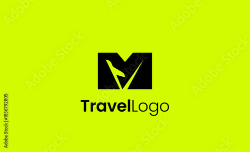 Travel Logo Airplane icon and Letter M, Travel agency illustration modern and minimalist concept.