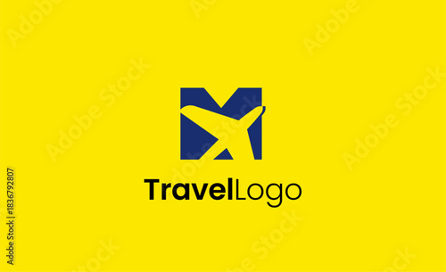Travel Logo Airplane icon and Letter M, Travel agency illustration modern and minimalist concept.