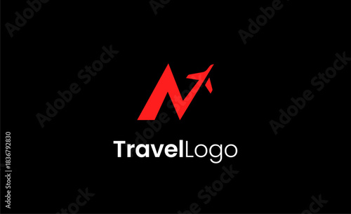Travel Logo Airplane icon and Letter N, Travel agency illustration modern and minimalist concept.