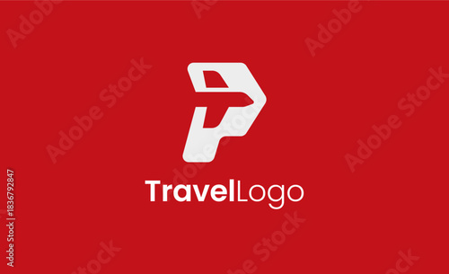 Travel Logo Airplane icon and Letter P, Travel agency illustration modern and minimalist concept.