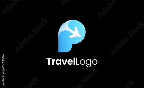 Travel Logo Airplane icon and Letter P, Travel agency illustration modern and minimalist concept.